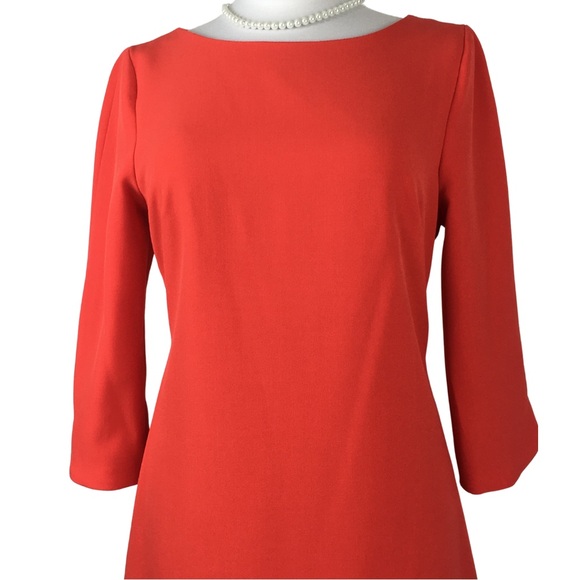 Vince Camuto Gorgeous Tomato Orange 3/4 Sleeve Boatneck Shift Midi Dress size 10 - Picture 6 of 14